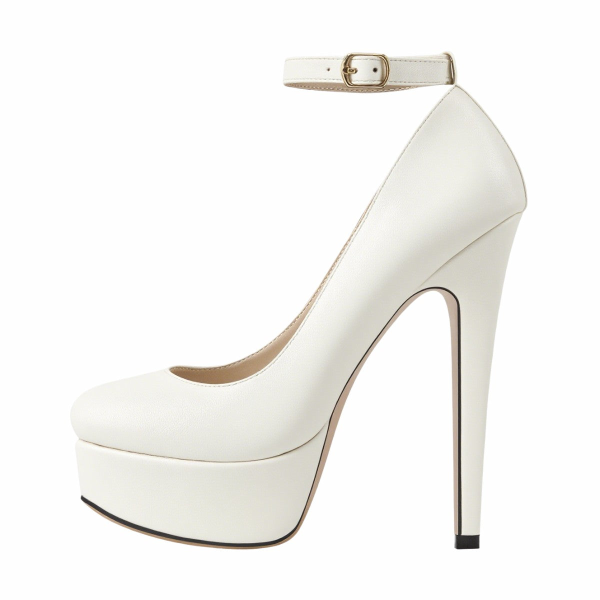 Round Toe Platform Ankle Strap High Heels - Onlymaker
