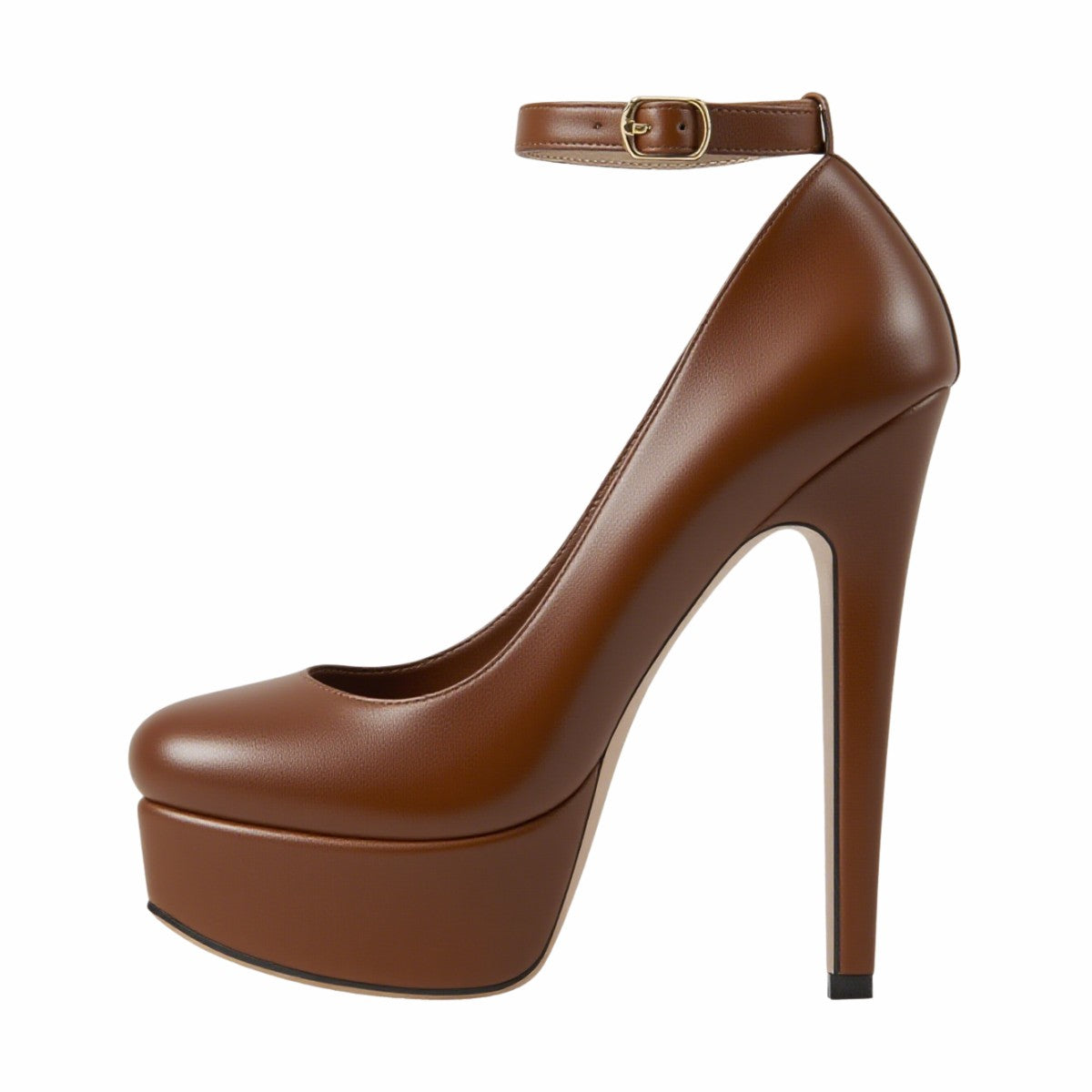 Round Toe Platform Ankle Strap High Heels - Onlymaker