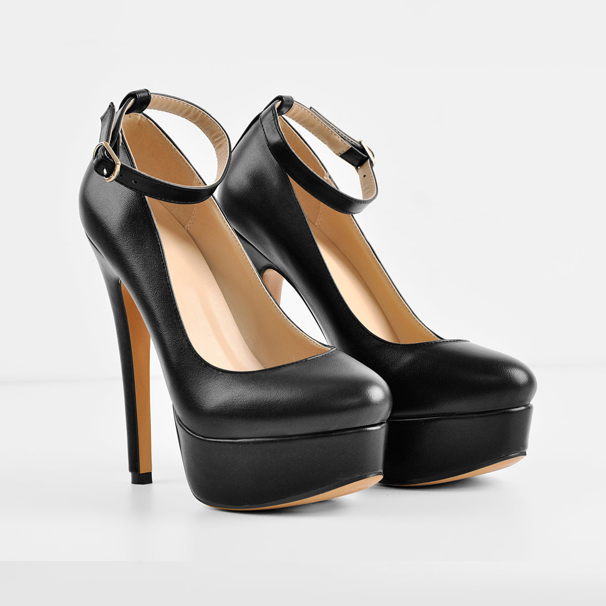 Round Toe Platform Ankle Strap High Heels - Onlymaker