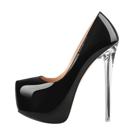 Pointed Toe Platform Clear Heel Stiletto Pumps - Onlymaker