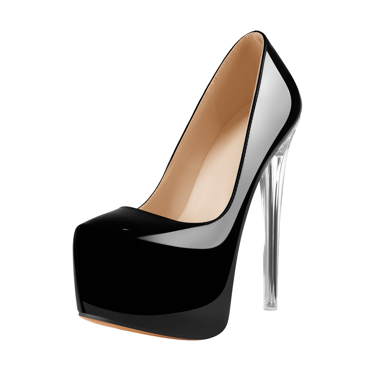 Pointed Toe Platform Clear Heel Stiletto Pumps - Onlymaker
