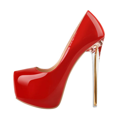 Pointed Toe Platform Clear Heel Stiletto Pumps - Onlymaker