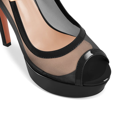 Mesh Peep Toe Platform Mary Jane High Heels - Onlymaker