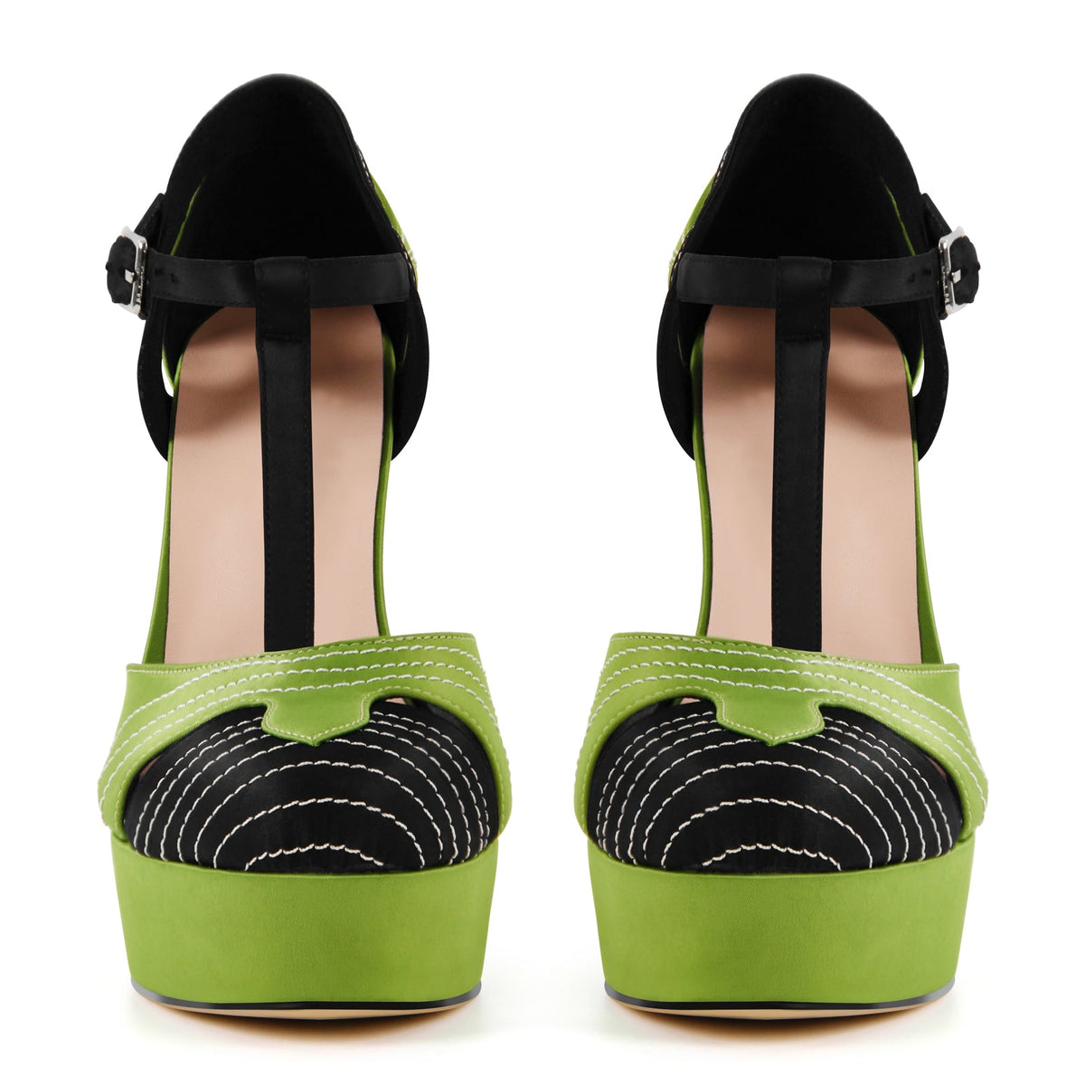 Round Toe Platform T-Strap High Heels - Onlymaker