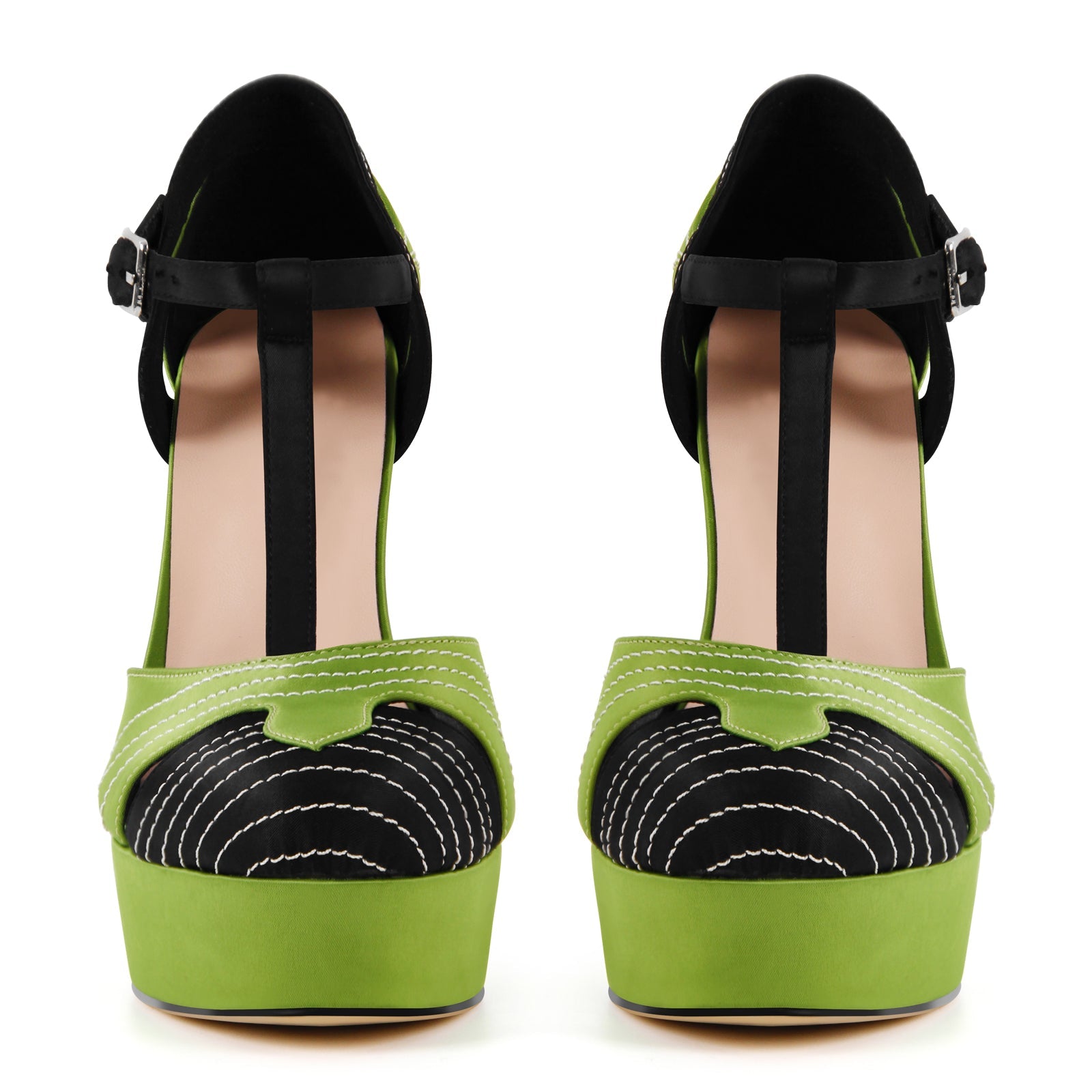 Round Toe Platform T-Strap High Heels - Onlymaker