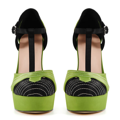 Round Toe Platform T-Strap High Heels - Onlymaker