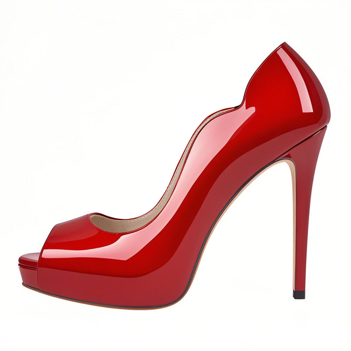 Peep Toe Platform Patent Leather High Heels - Onlymaker