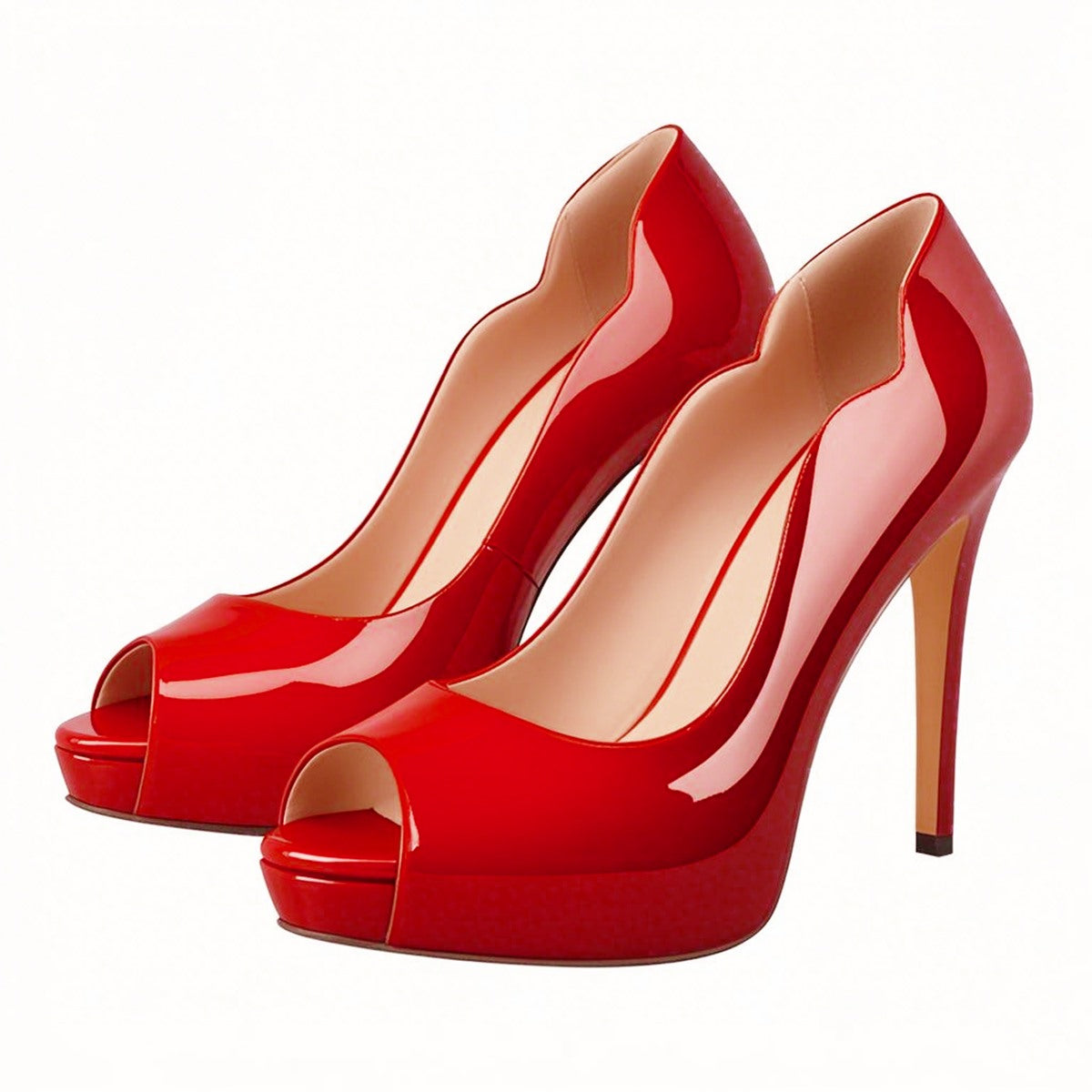 Peep Toe Platform Patent Leather High Heels - Onlymaker
