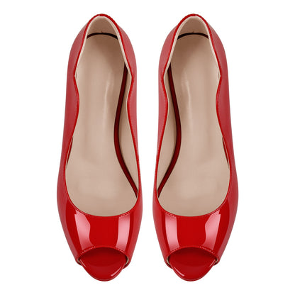 Peep Toe Platform Patent Leather High Heels - Onlymaker