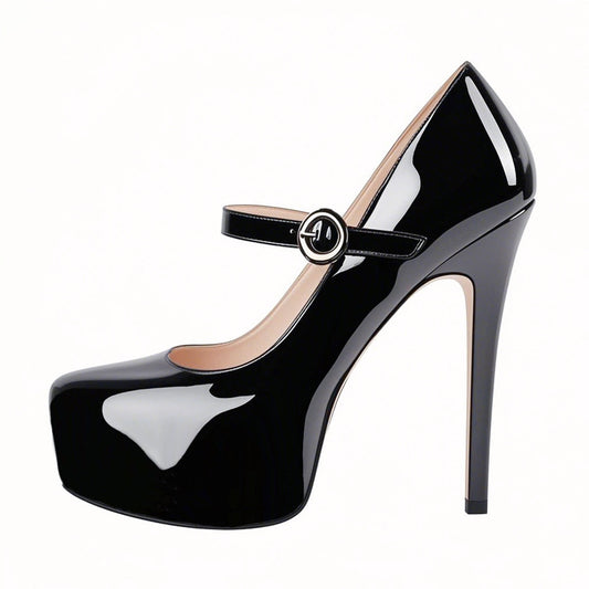 Platform Patent Leather Mary Jane High Heels - Onlymaker