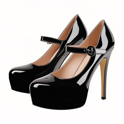 Platform Patent Leather Mary Jane High Heels - Onlymaker