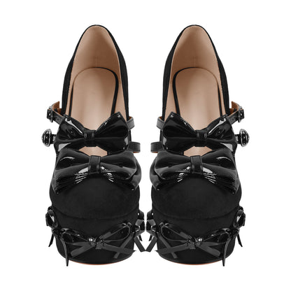 Bow Platform Suede Mary Jane High Heels - Onlymaker