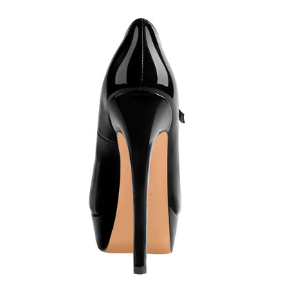 Black Peep Toe Platform Buckle Stiletto Pumps - Onlymaker