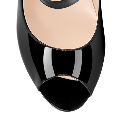 Black Peep Toe Platform Buckle Stiletto Pumps - Onlymaker