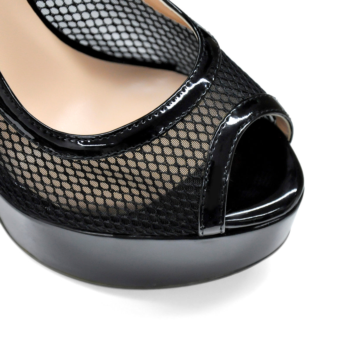 Peep Toe Platform Mesh Buckle Stiletto Pumps - Onlymaker