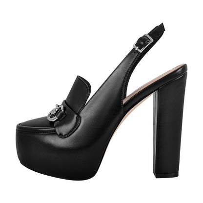 Round Toe Platform Slingback Chunky Heels - Onlymaker