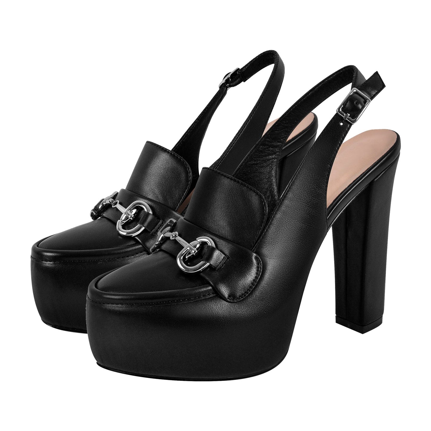 Round Toe Platform Slingback Chunky Heels - Onlymaker
