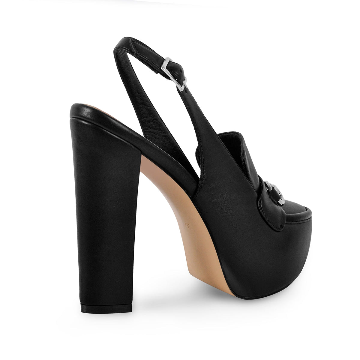Round Toe Platform Slingback Chunky Heels - Onlymaker