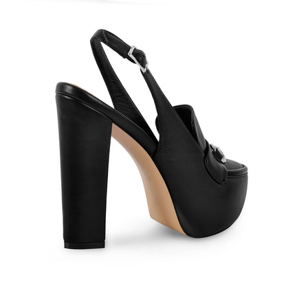 Round Toe Platform Slingback Chunky Heels - Onlymaker