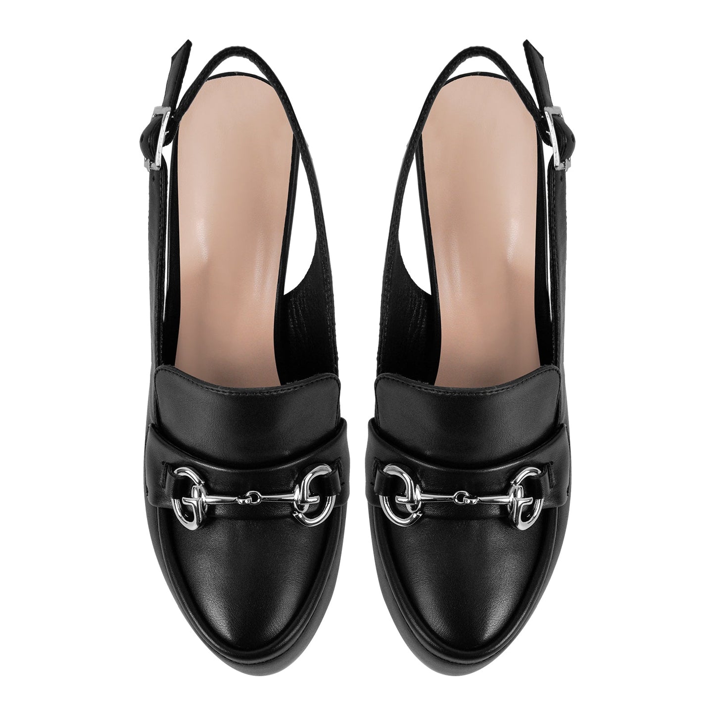 Round Toe Platform Slingback Chunky Heels - Onlymaker