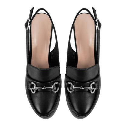 Round Toe Platform Slingback Chunky Heels - Onlymaker