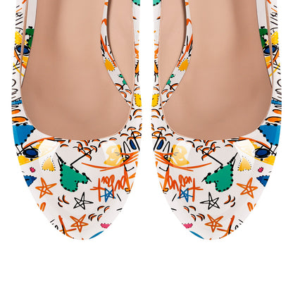 Graffiti Colorful Round Toe Platform Stiletto Pumps - Onlymaker