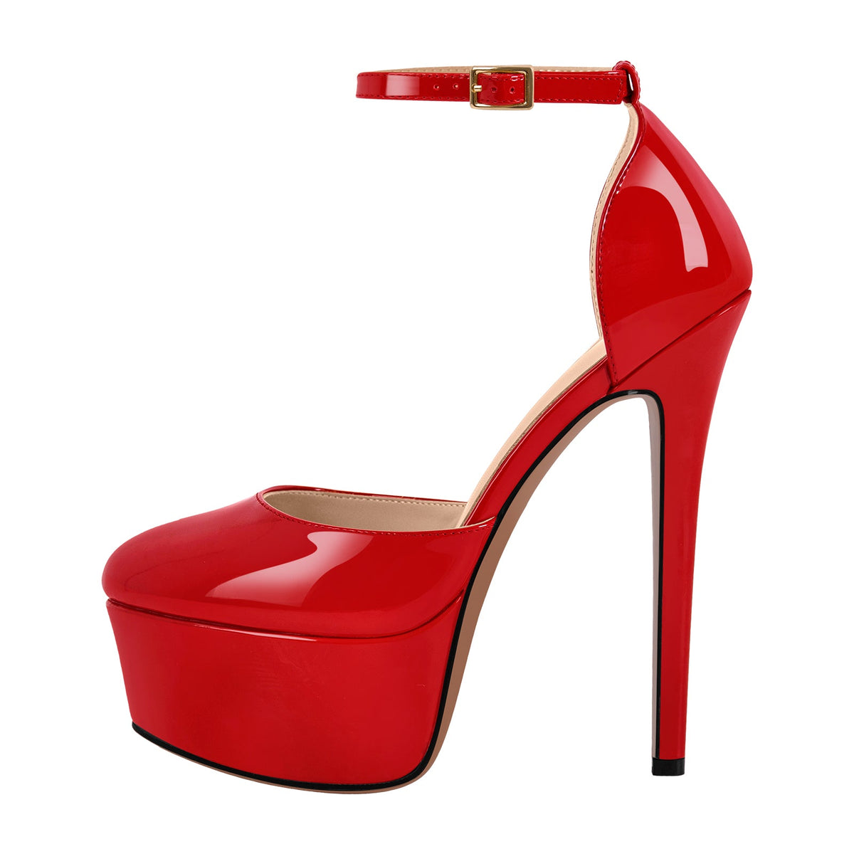 Round Toe Platform Ankle Strap Stiletto Pumps - Onlymaker