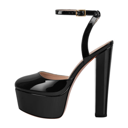 Platform Chunky Heel Ankle Strap Slingback Pumps - Onlymaker