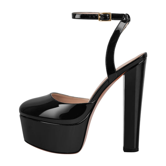 Platform Chunky Heel Ankle Strap Slingback Pumps - Onlymaker