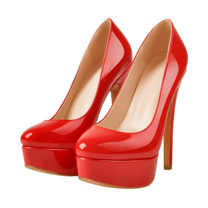 Patent Leather Round Toe Platform High Heels - Onlymaker
