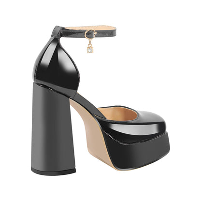 Square Toe Ankle Straps Platform Chunky Heel Pumps - Onlymaker