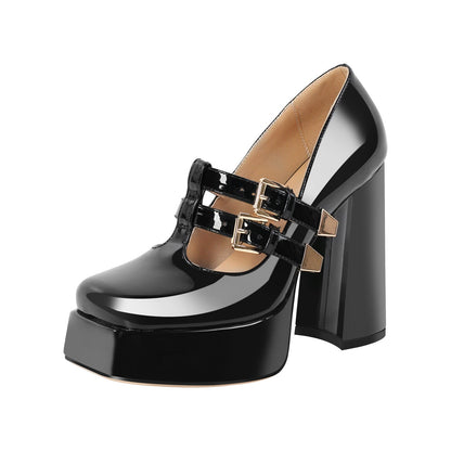Chunky Heel Straps Mary Jane Pumps - Onlymaker