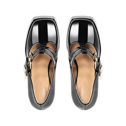 Chunky Heel Straps Mary Jane Pumps - Onlymaker