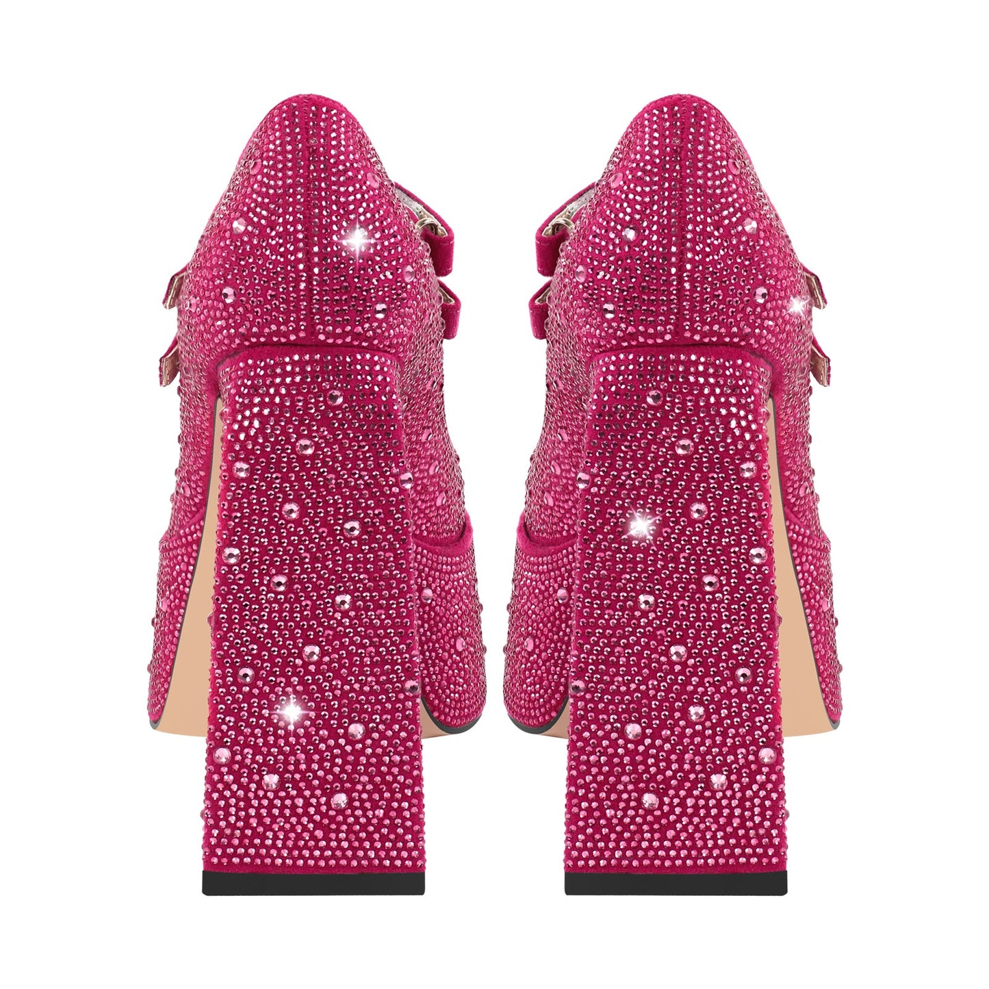 Platform Rhinestone Chunky Heel Mary Jane Pumps - Onlymaker