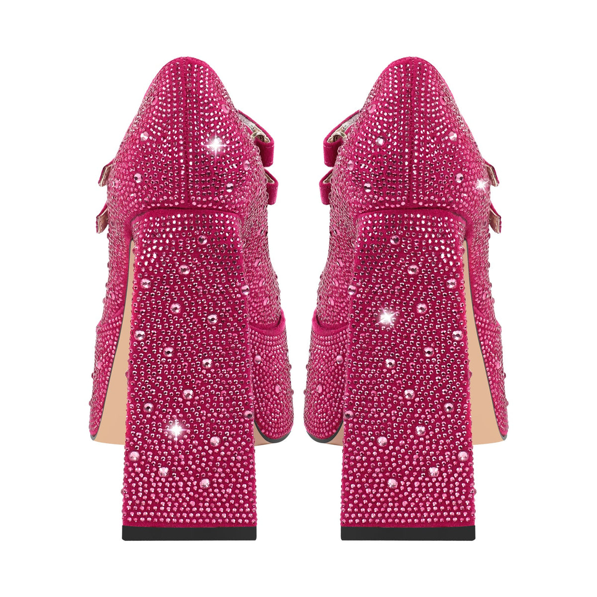 Platform Rhinestone Chunky Heel Mary Jane Pumps - Onlymaker
