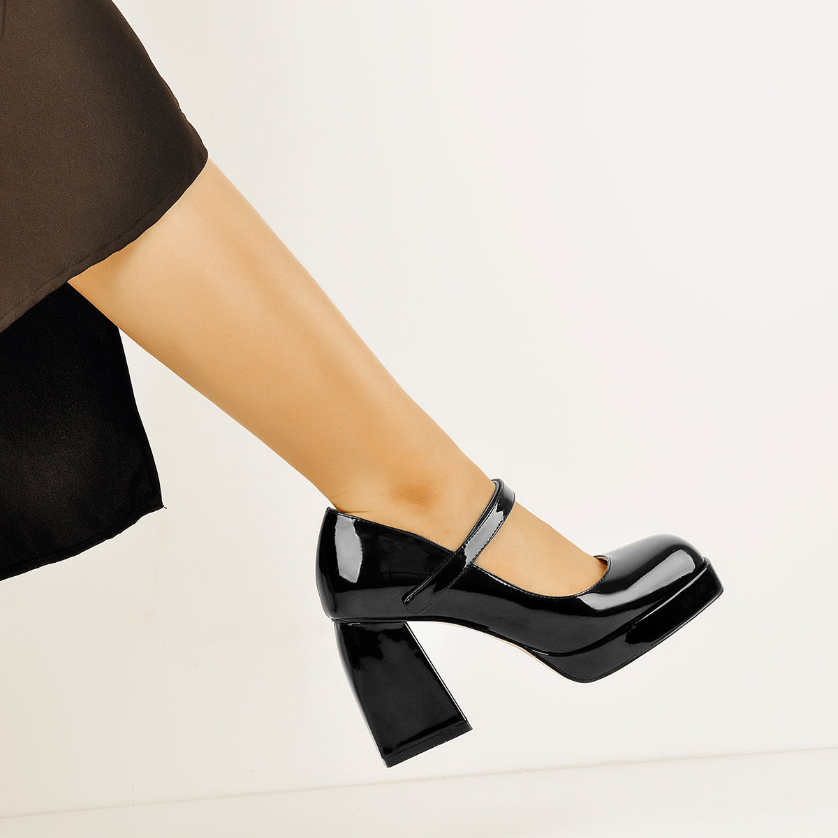 Mary Jane Square Platform Chunky Heels Pumps - Onlymaker
