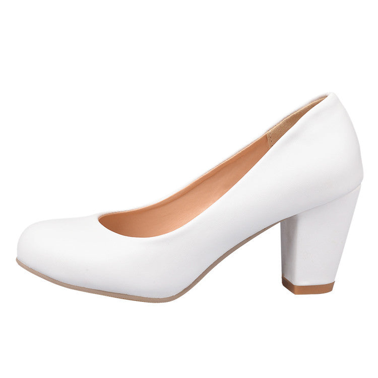 Daily Round Toe Chunky Heel Pumps - Onlymaker