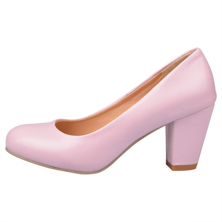 Daily Round Toe Chunky Heel Pumps - Onlymaker