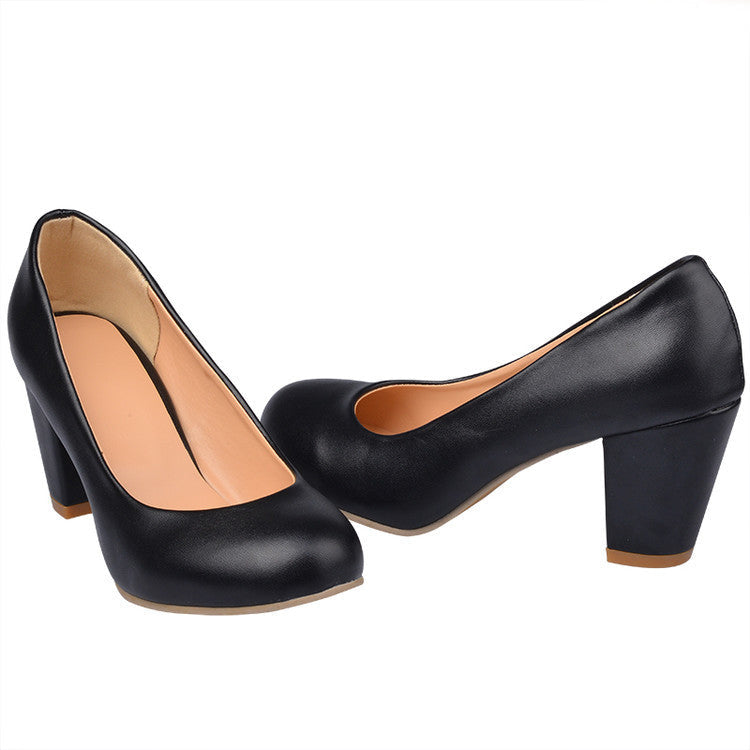 Daily Round Toe Chunky Heel Pumps - Onlymaker