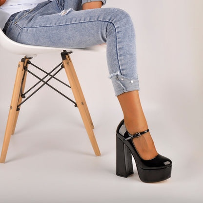 Mary Jane Platform Chunky High Heels Pumps - Onlymaker