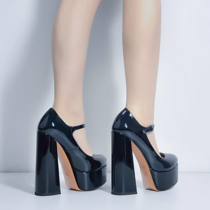 Mary Jane Platform Chunky High Heels Pumps - Onlymaker