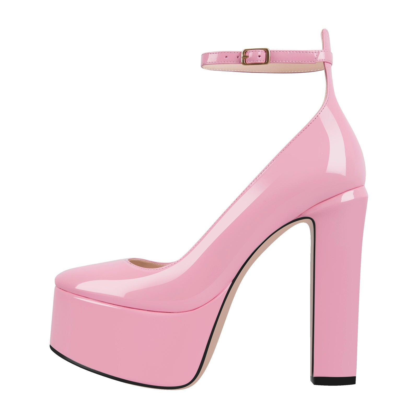 Platform Chunky Heel Ankle Strap Pink Pumps - Onlymaker