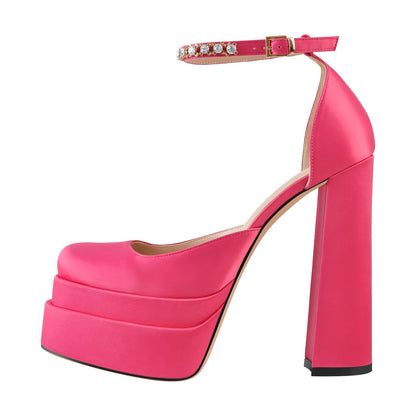 Silk-like Platform Chunky High Heels Pumps - Onlymaker
