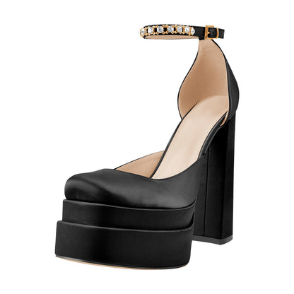 Silk-like Platform Chunky High Heels Pumps - Onlymaker