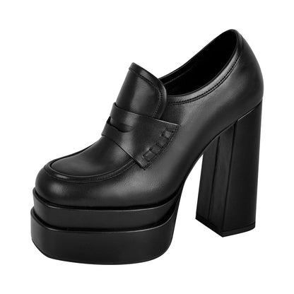 Double Platforms Chunky High Heel Loafers Pumps - Onlymaker