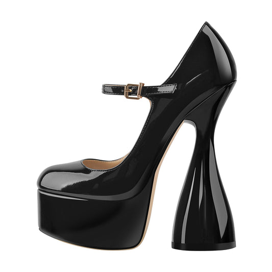 Round Toe Black Platform Disco Pumps - Onlymaker