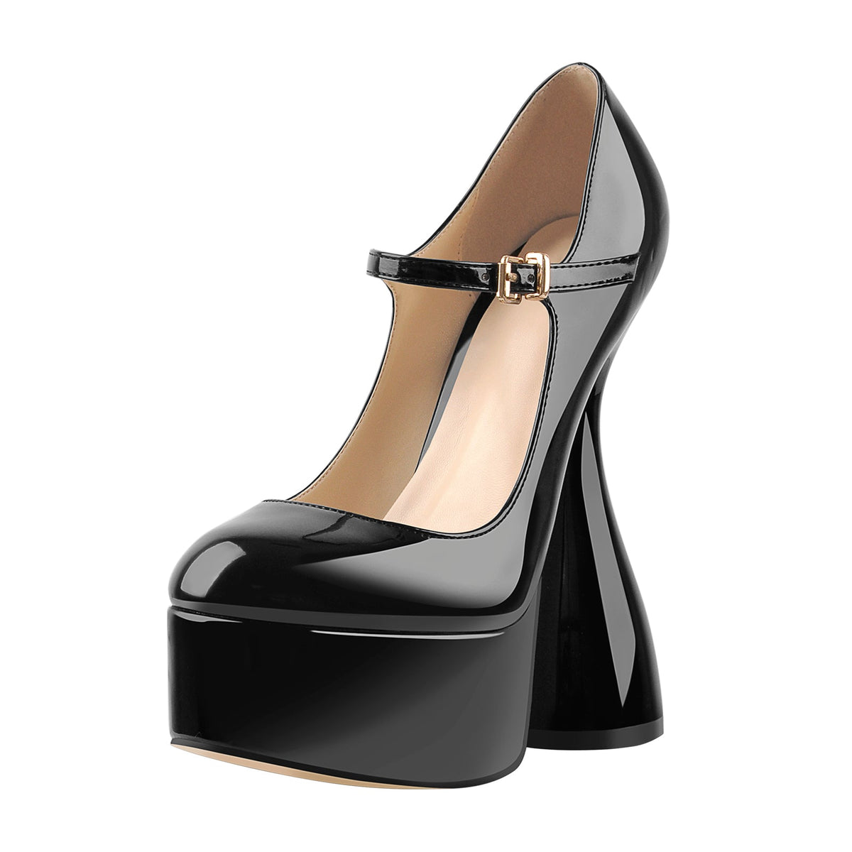 Round Toe Black Platform Disco Pumps - Onlymaker