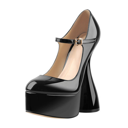 Round Toe Black Platform Disco Pumps - Onlymaker