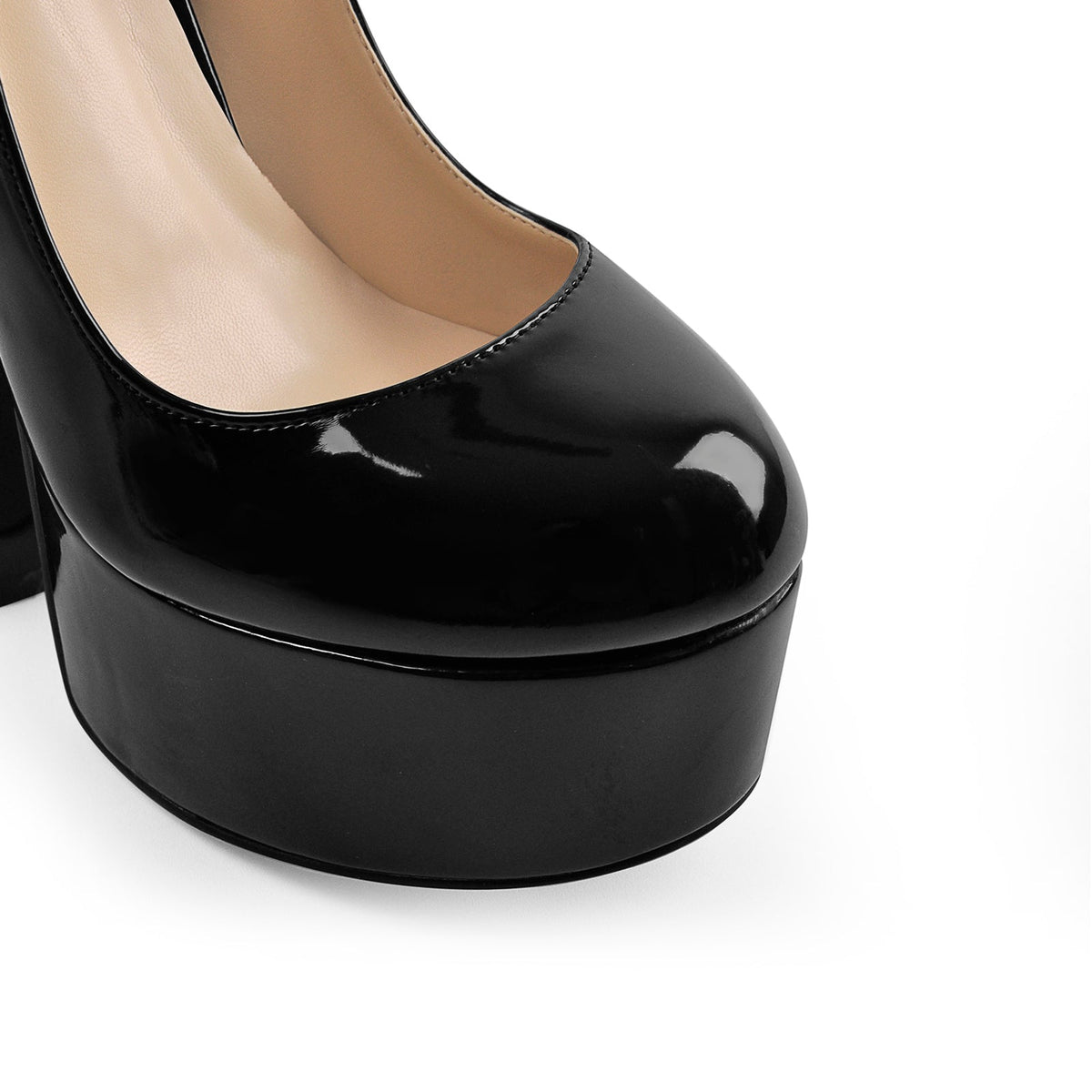 Round Toe Black Platform Disco Pumps - Onlymaker