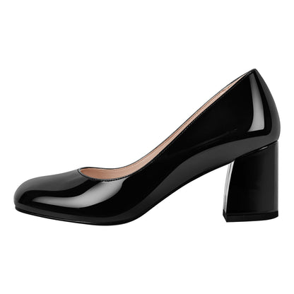Round Toe Classic Chunky Heel Pumps - Onlymaker